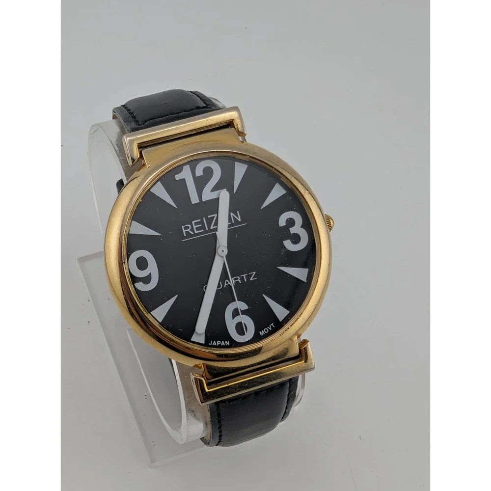 Reizen Women's Watch 41mm Gold Case Black Leather Band- New Battery